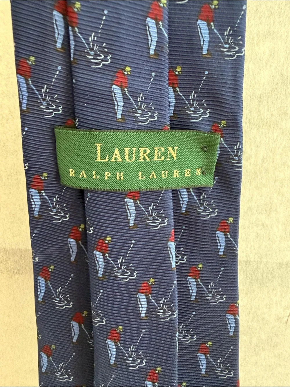Lauren Ralph Lauren Golf Necktie 100% Silk Navy Golfer Water Hazard Novelty